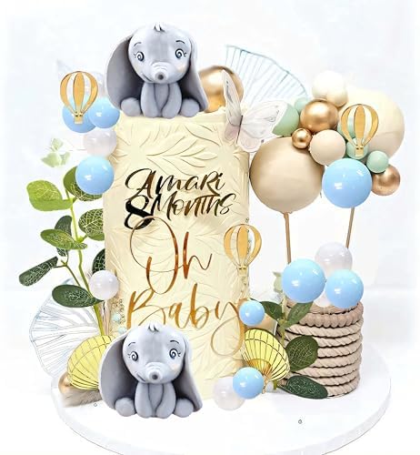 Qoadwem Elephant Cake Toppers 21pcs Baby Shower Decorations