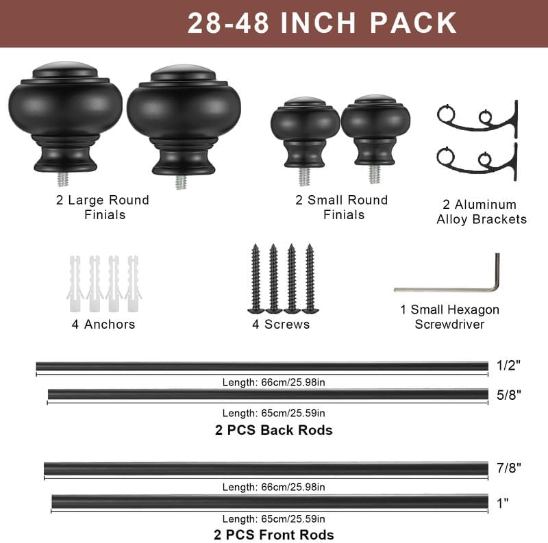 Matte Black Double Curtain Rods 28-48 Inch