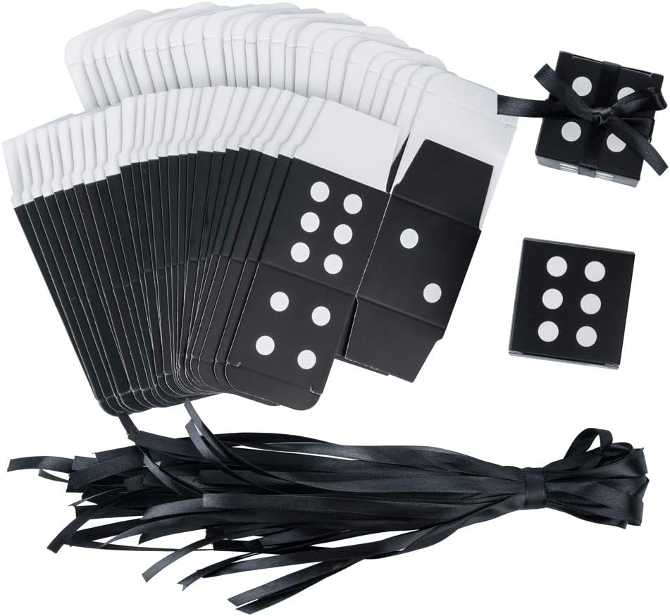AWELL Black Dice Favor Box with Black Ribbon Pack of 50