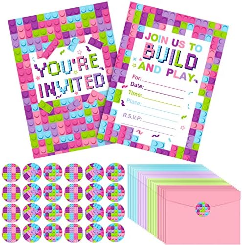 Colarr 24 Set Pink Birthday Party Invitations with Envelopes and Sticker Labels