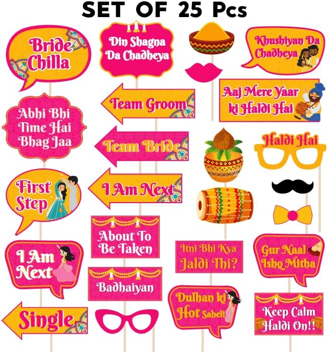 Haldi Ceremony Photo Booth Props Set of 25 for Wedding
