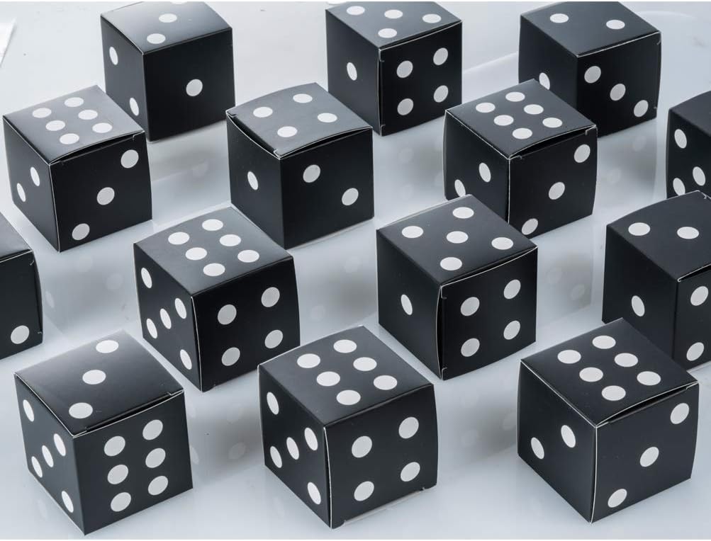 AWELL Black Dice Favor Box with Black Ribbon Pack of 50