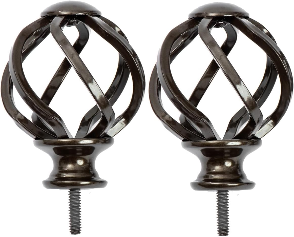 VOREFF Twisted Cage Curtain Rod Finials Set of 2 Coffee Brown