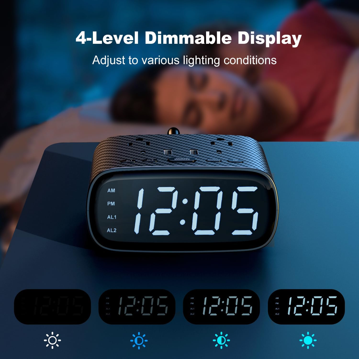 Sussex Dual Alarm Clock with 6 Charging Ports and 2 Outlets