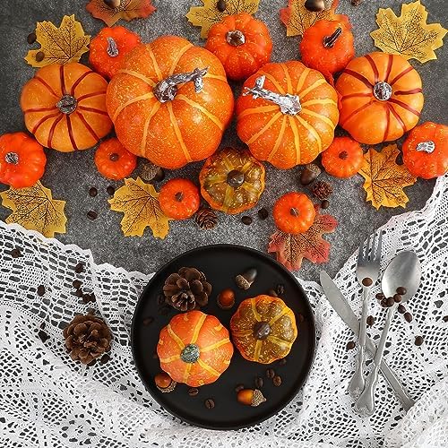 Ywlake 16 Pcs Artificial Pumpkin Fall Decor Set
