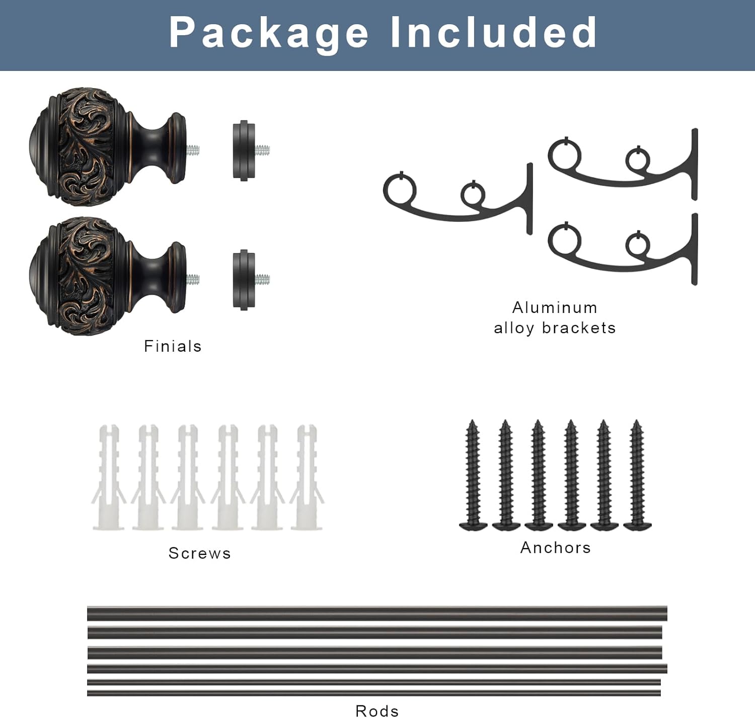 Double Curtain Rod with Matte Black Finials