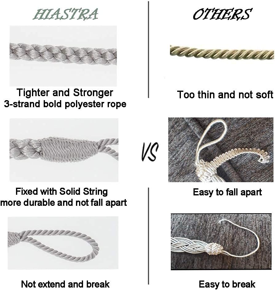 HIASTRA Curtain Tiebacks Ropes 2pcs Grey Handmade Holdbacks