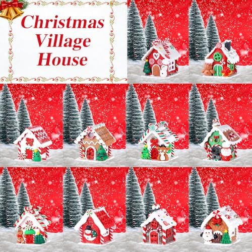 Shappy 48 Pcs Christmas Village Set with LED Lights and Trees