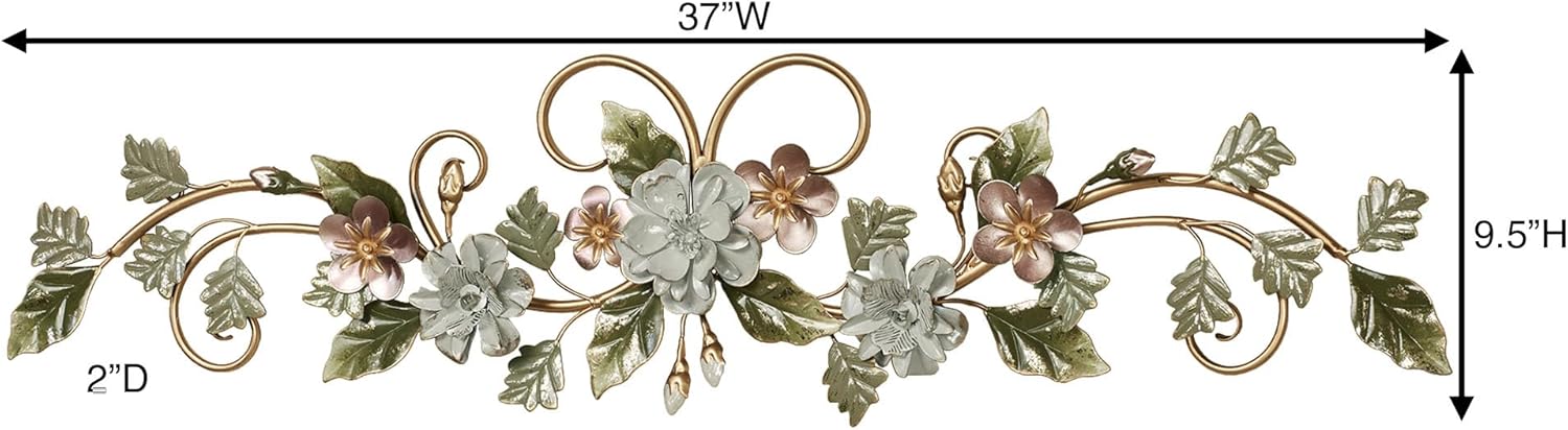Touch of Class Flowering Charm Metal Wall Topper - Pink Gray Green Taupe Gold