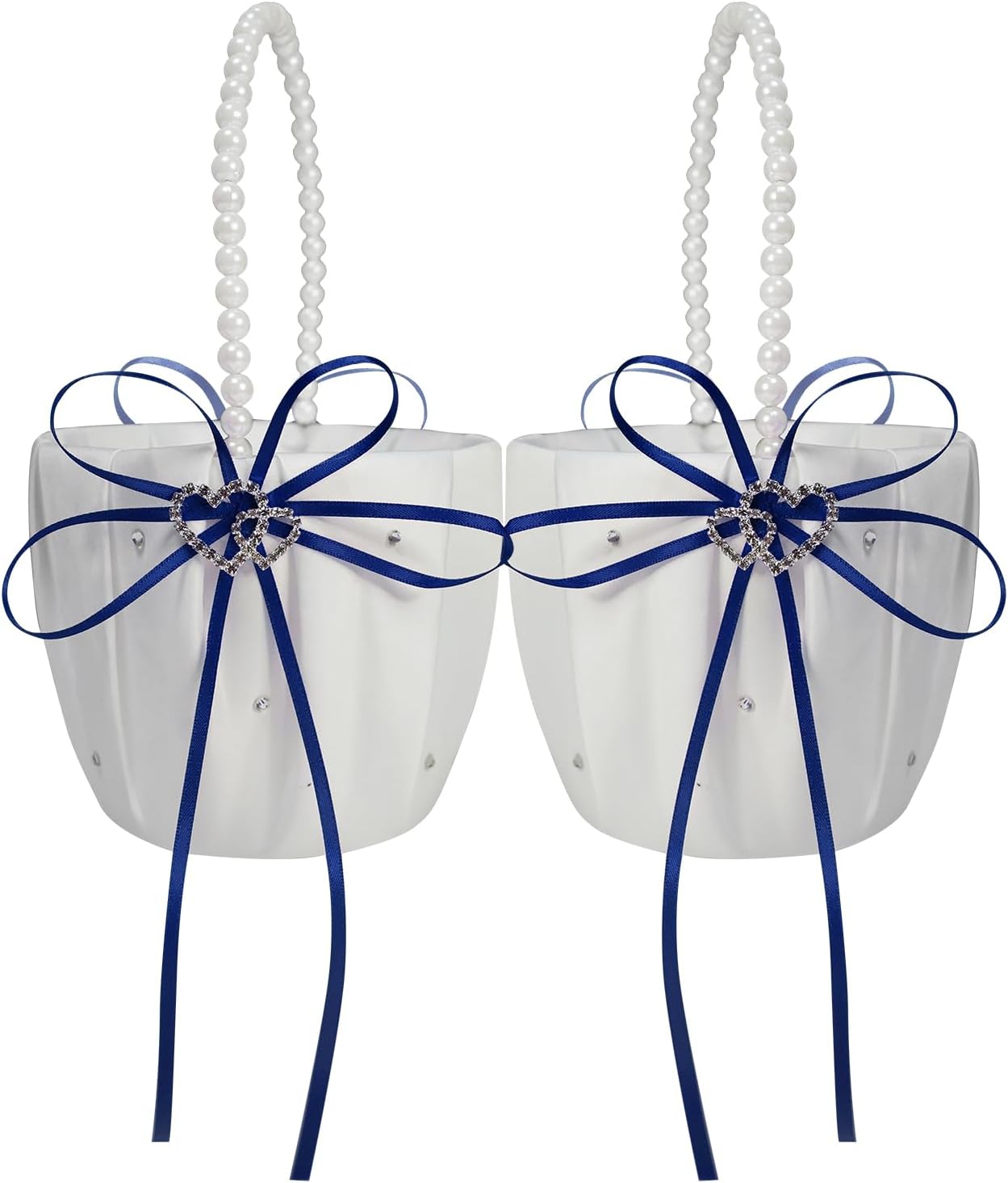 2 Pcs Wedding Flower Girl Baskets with Pearl Handle Bowknot