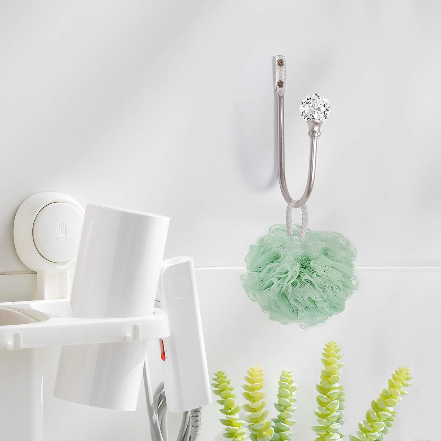 2pcs Curtain Holdback with Clear Crystal Ball Heavy Duty Metal Drapery Holder Hooks