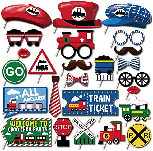 25 Pc Train Photo Booth Props for Parties and Events