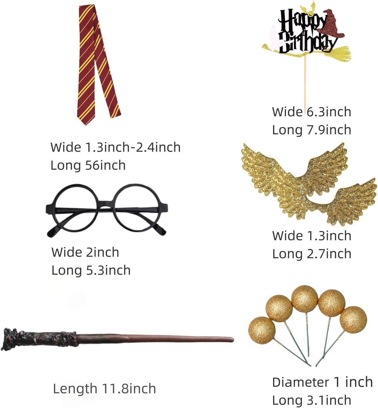 Wizard Party Supplies 11PCS Birthday Cake Toppers with Glasses Tie Wings and Wand
