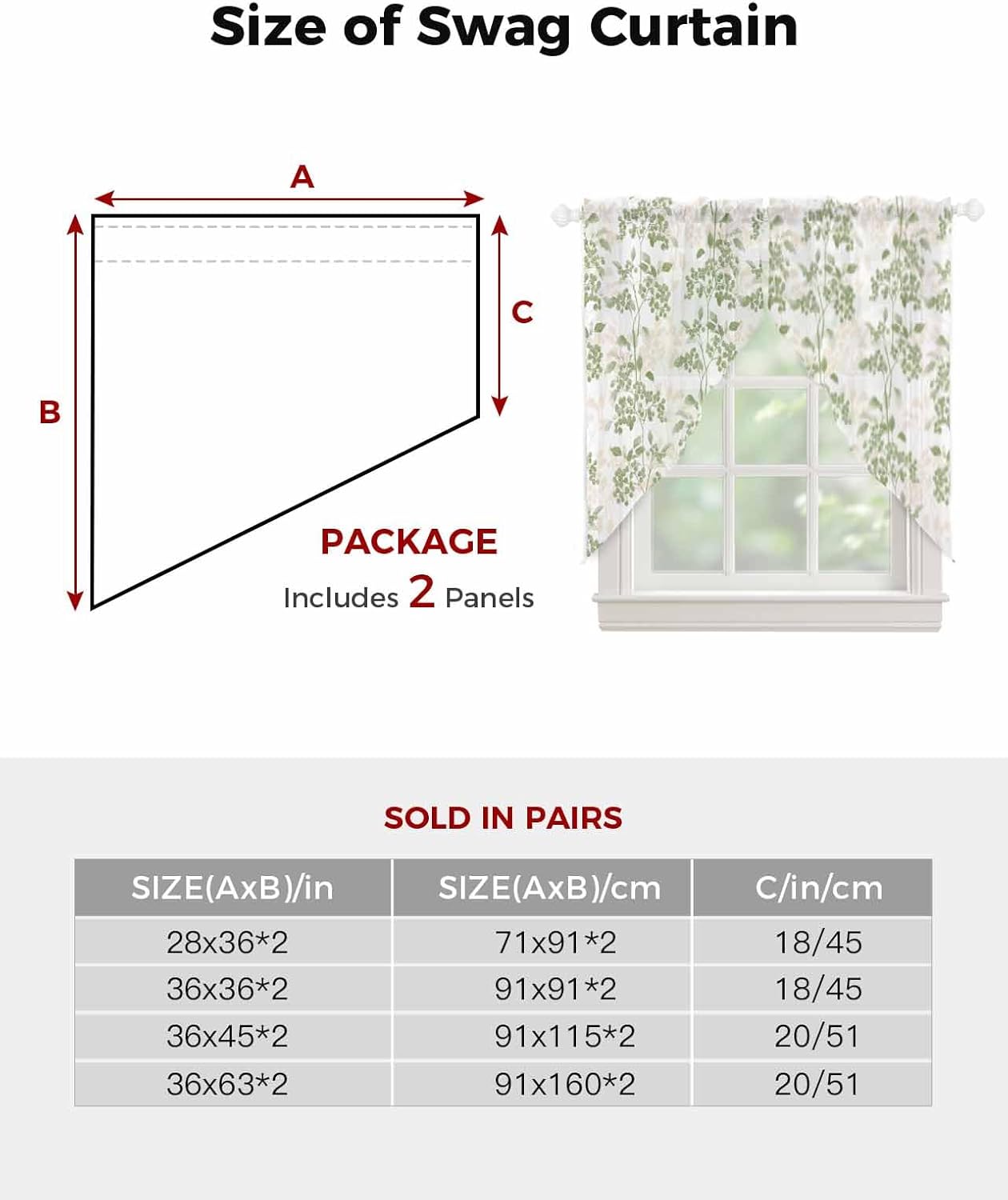Sage Green Wildflower Panels Curtains Set 72x45 Inch