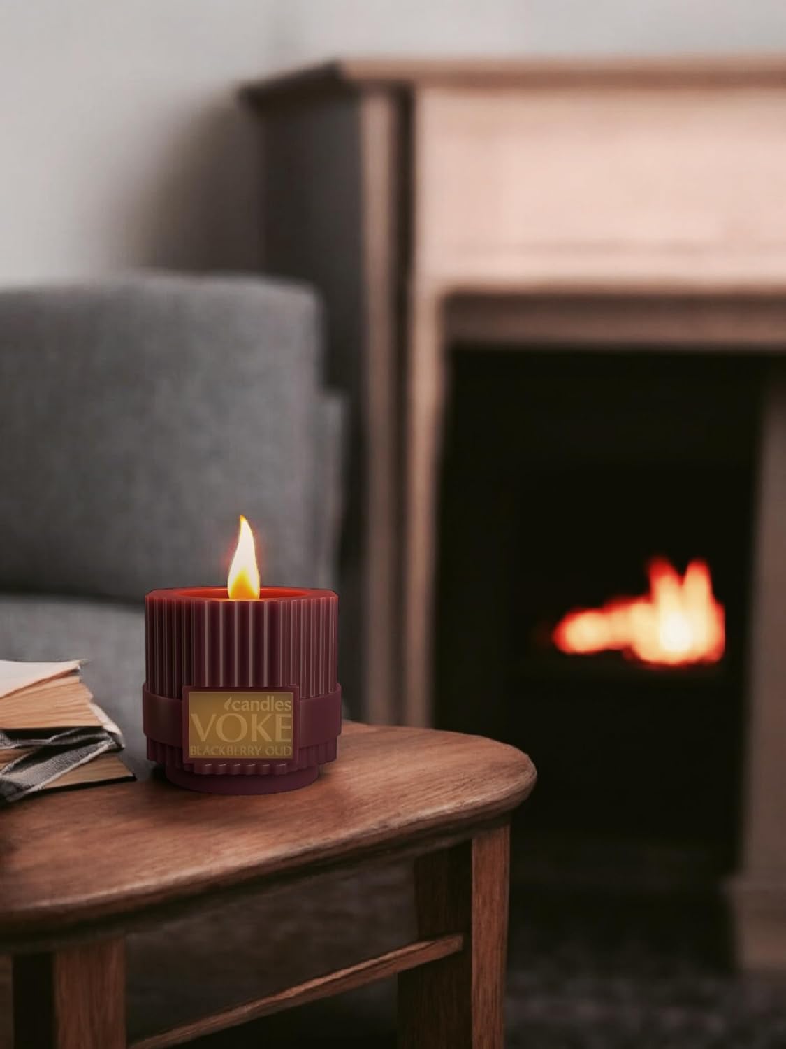 Voke Mens Luxury Pillar Candle with Wood Wick