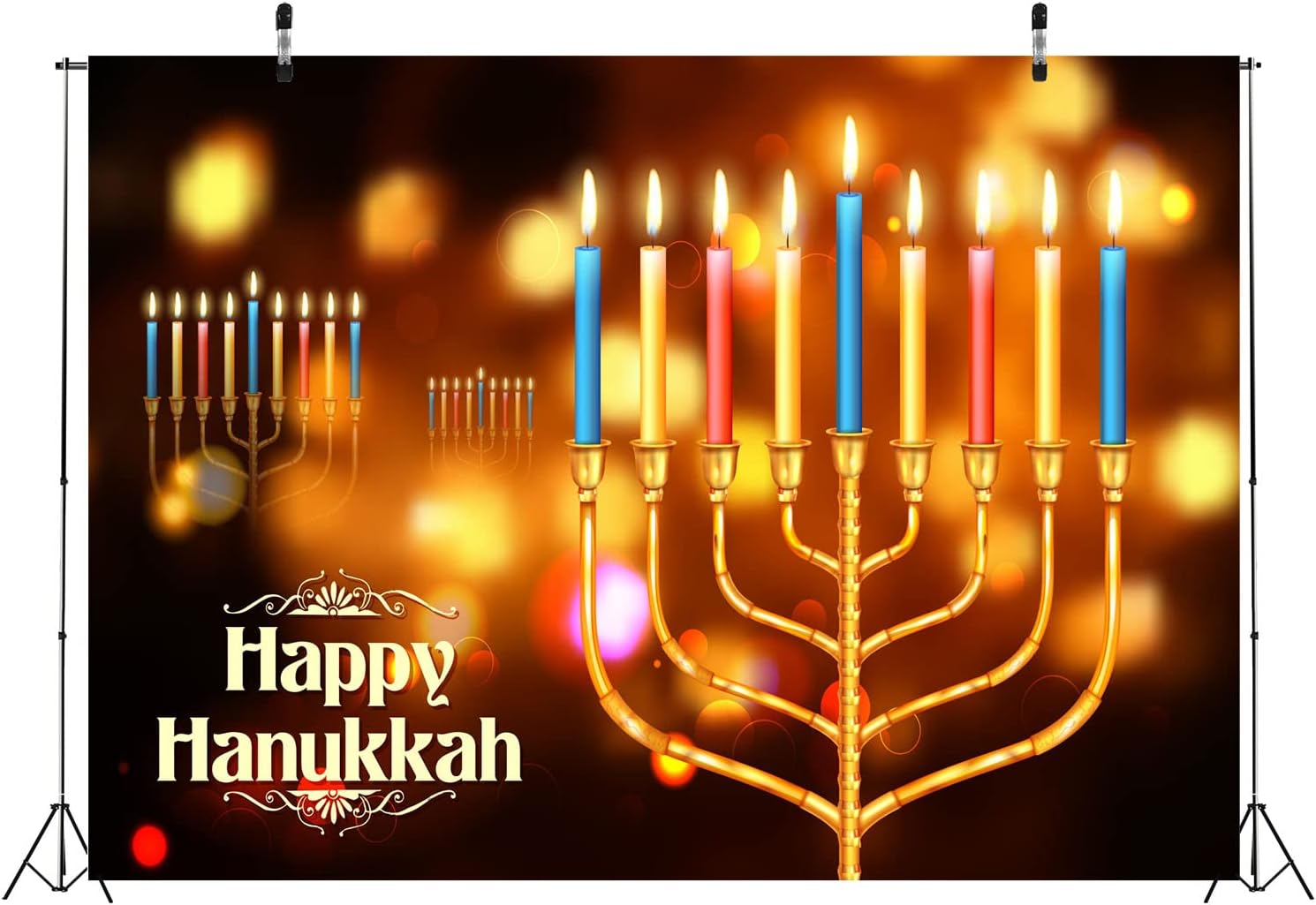 CORFOTO 6x4ft Fabric Hanukkah Backdrop with Gold Bokeh