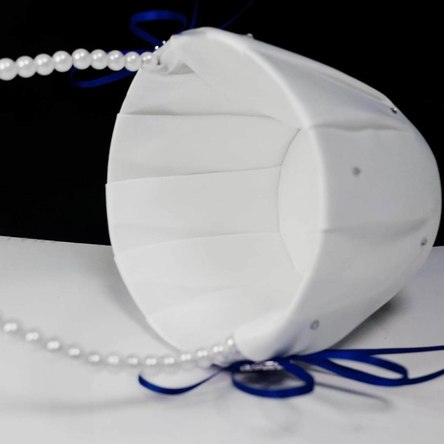 2 Pcs Wedding Flower Girl Baskets with Pearl Handle Bowknot