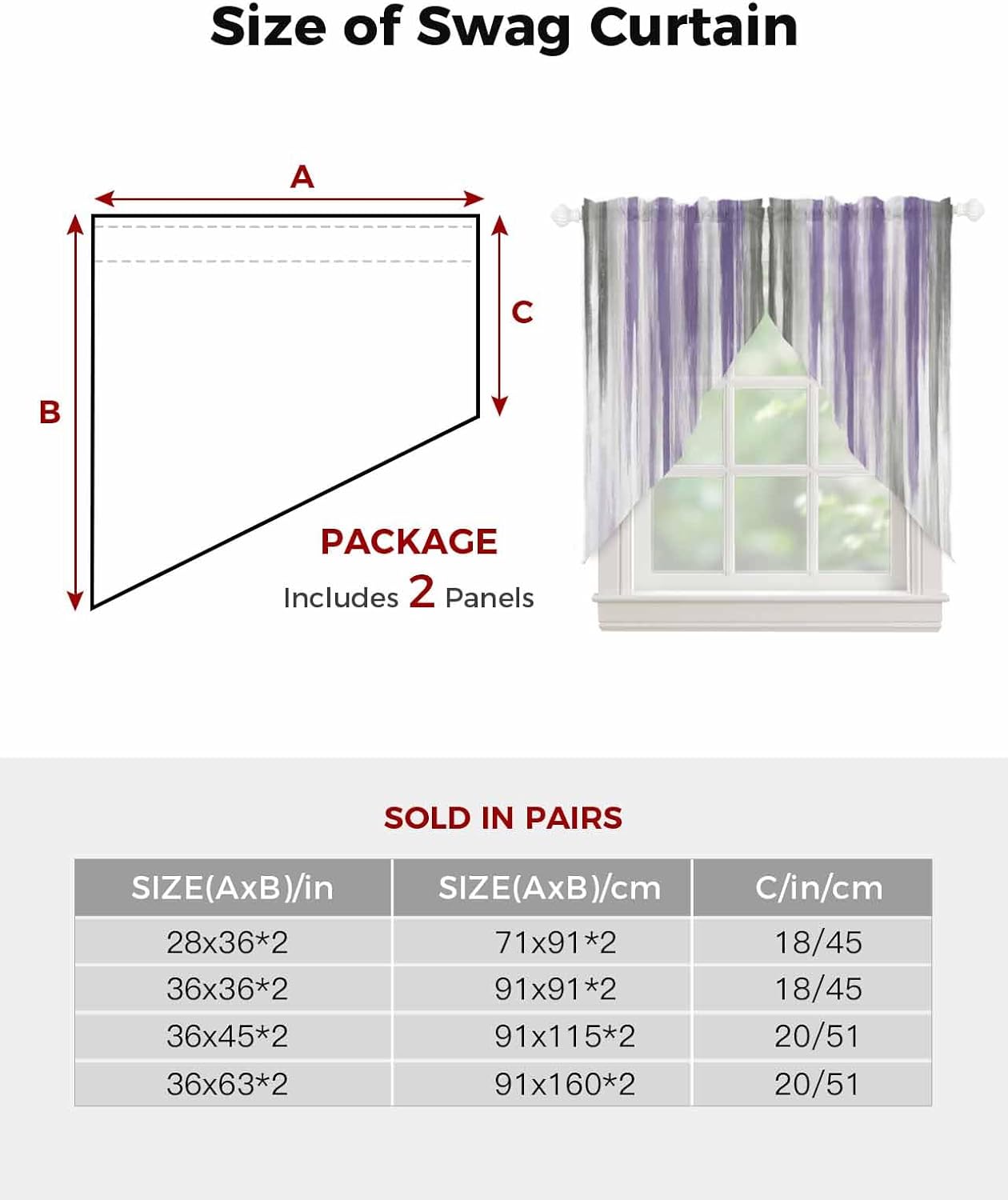 Purple Gray Swag Curtain Valance for Small Windows