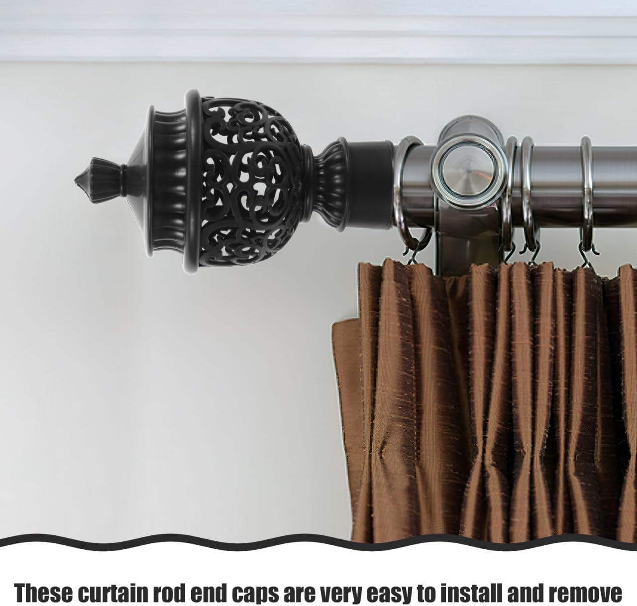 Amosfun 12 Pcs Curtain Rod End Caps Hollow Finials