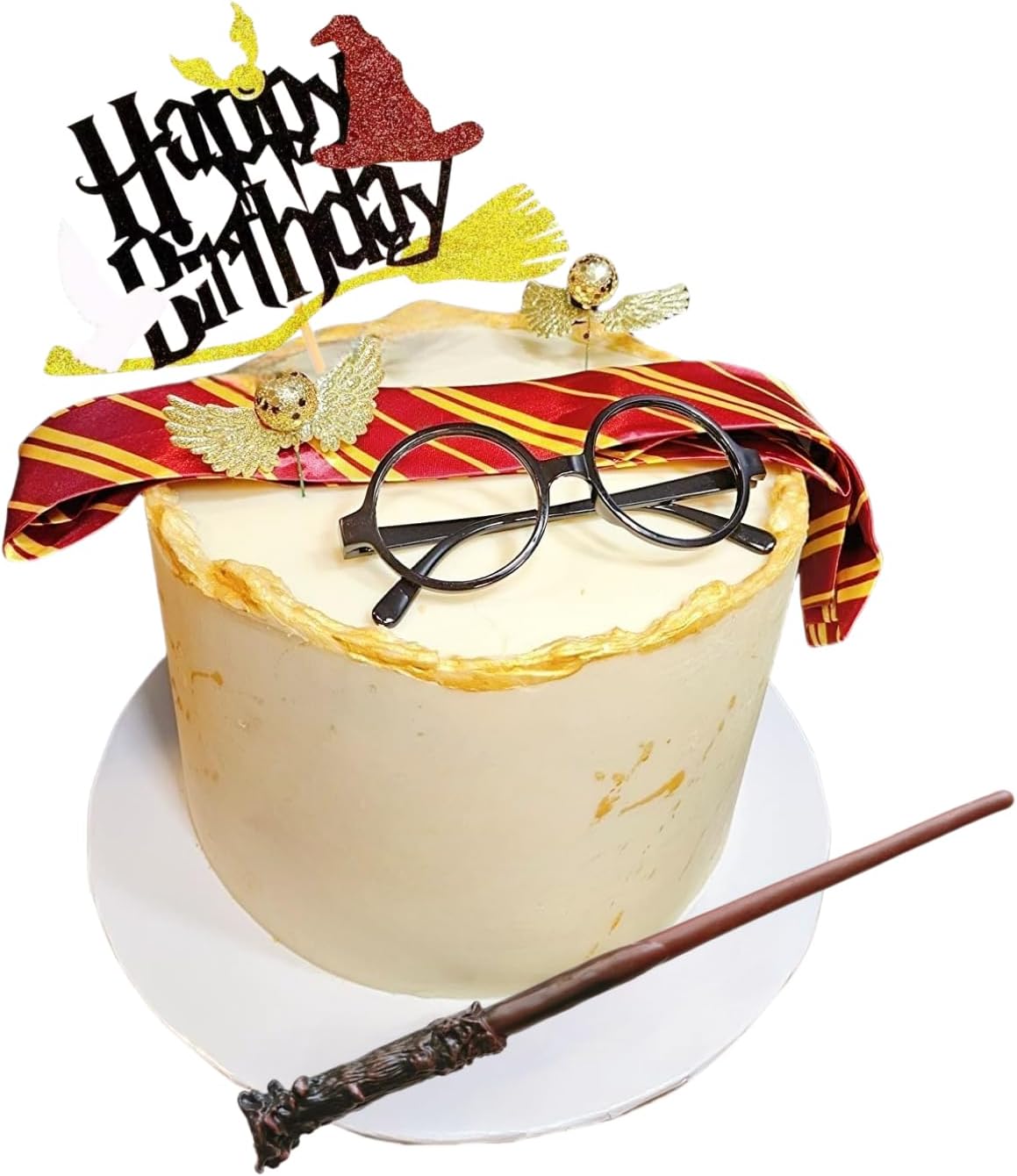 Wizard Party Supplies 11PCS Birthday Cake Toppers with Glasses Tie Wings and Wand
