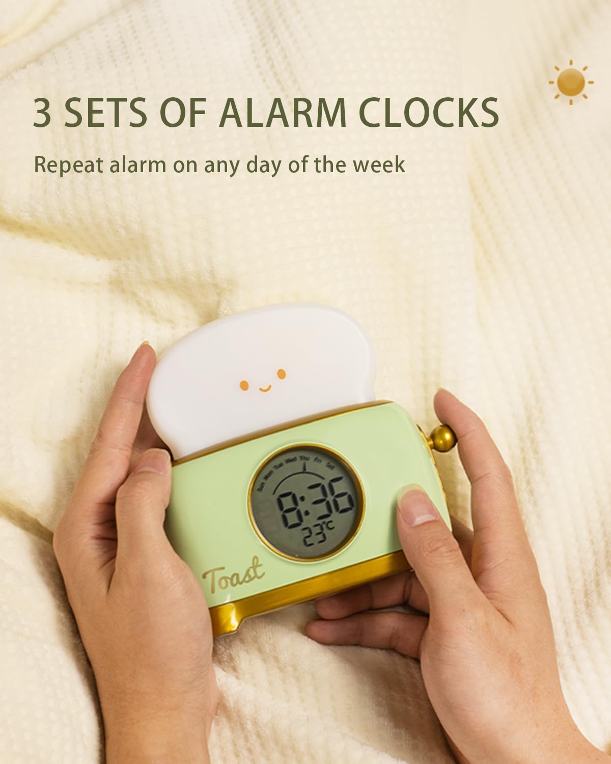 Cute Toast Alarm Clock for Kids and Teens