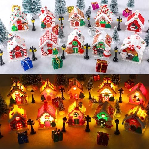 Shappy 48 Pcs Christmas Village Set with LED Lights and Trees