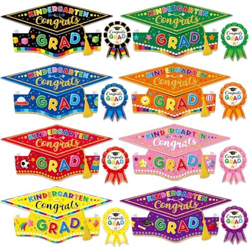 64 Pieces Preschool Graduation Caps with Reward Badges