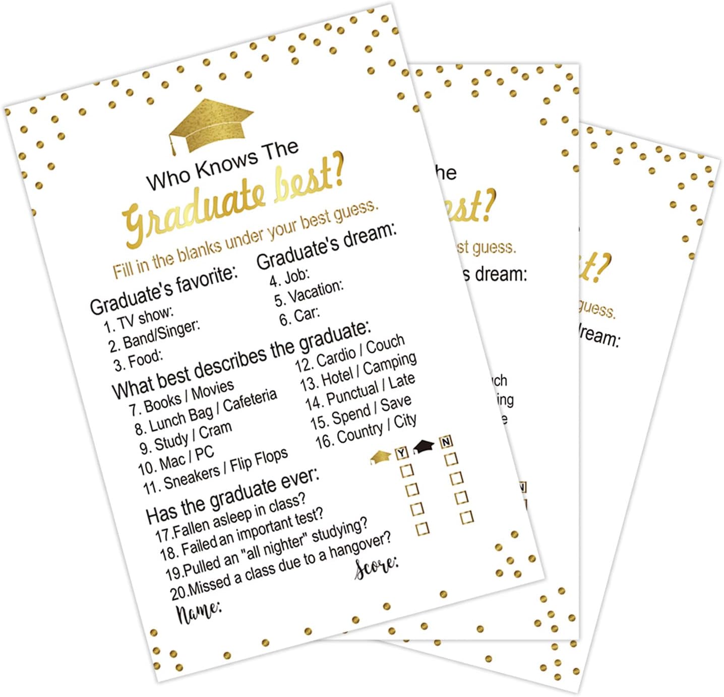 50 Pieces Graduation Party Game Cards for Fun and Engagement
