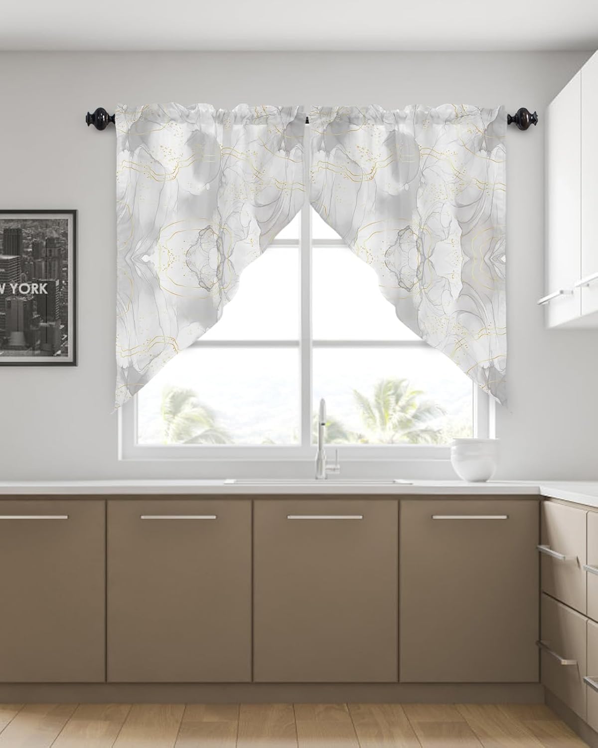 Grey Marble Swag Curtains with Rod Pocket