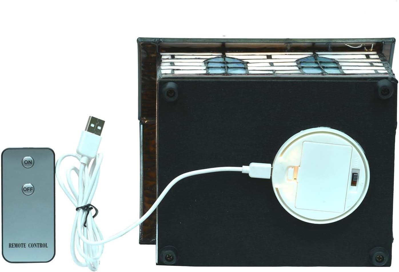 Bieye L10675 Tiffany Style Stained Glass Accent Table Lamp with LED Light