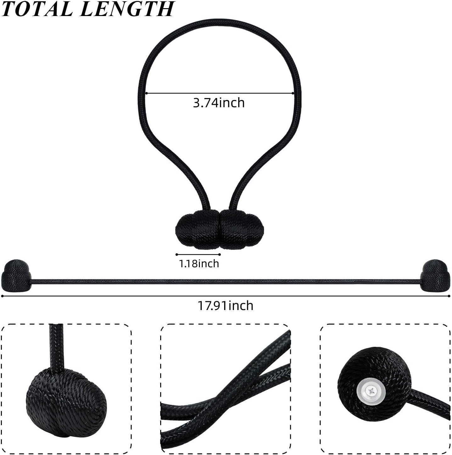 Tifanso Black Magnetic Curtain Holdbacks - 4pcs