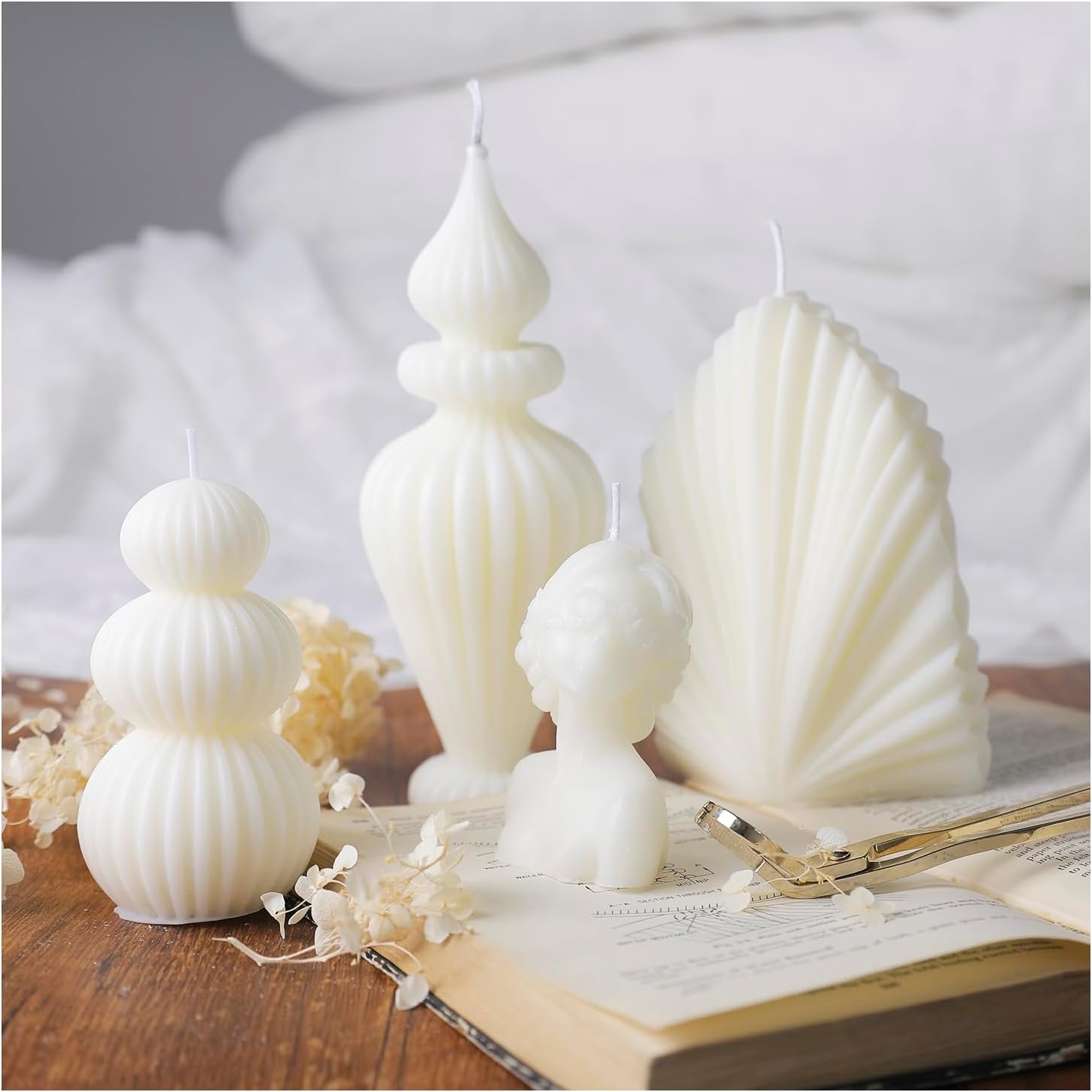 4 Pcs Ribbed Pillar Candles with Modern Aesthetic Design