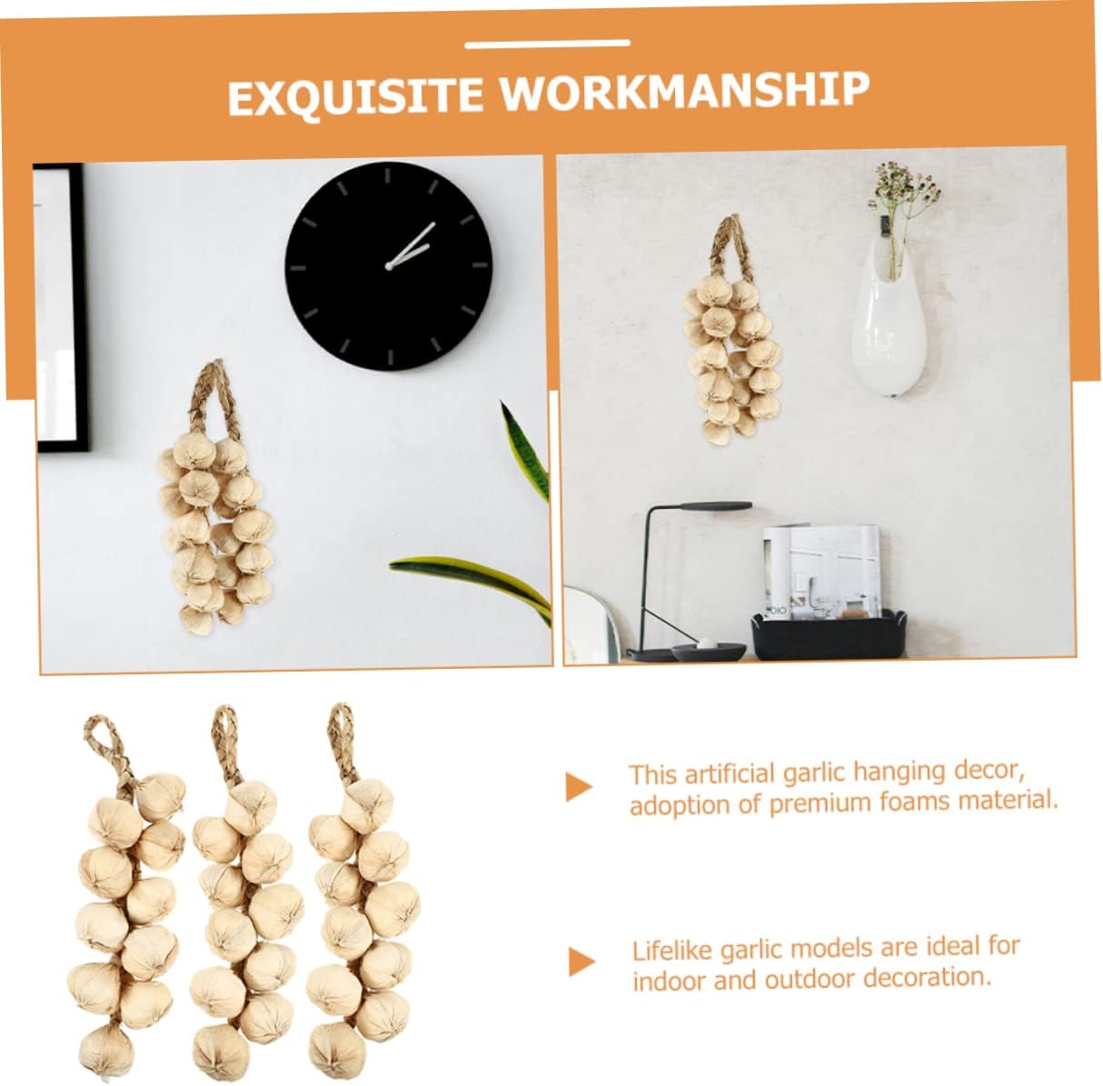 Vaguelly Realistic Garlic Hanging Decor 3pcs