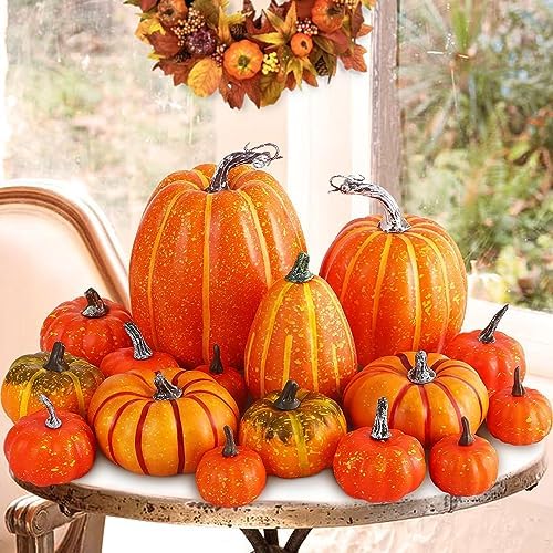 Ywlake 16 Pcs Artificial Pumpkin Fall Decor Set