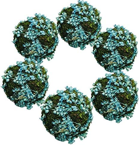 Handmade Natural Blue Moss Balls Set of 6