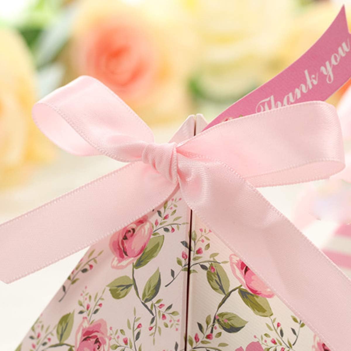 Toyvian 25 Pack Triangle Wedding Gift Boxes Double-sided Printing Pink
