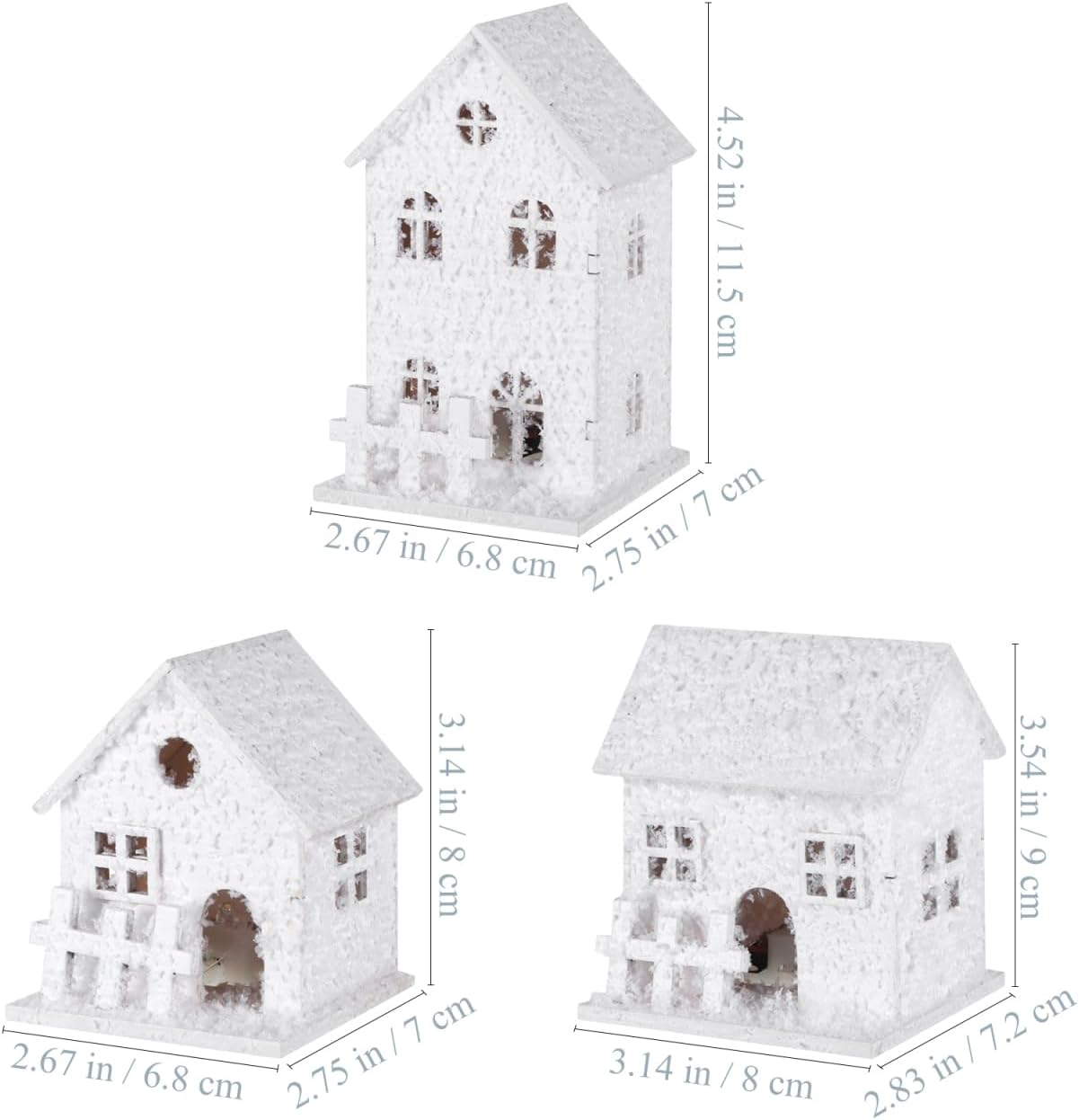 TOYANDONA 3Pcs LED Lighted Wooden Christmas Village Houses