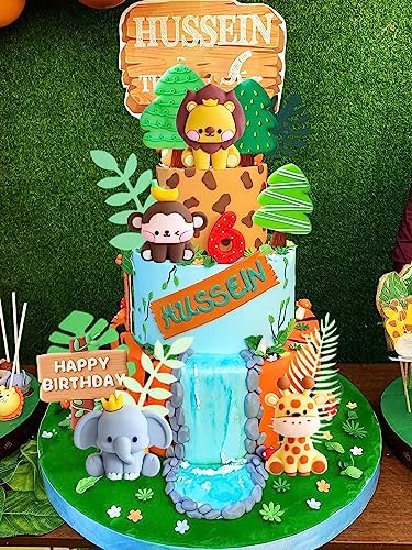 JeVenis Cute Jungle Animals Cake Decorations - Safari Birthday Party Set