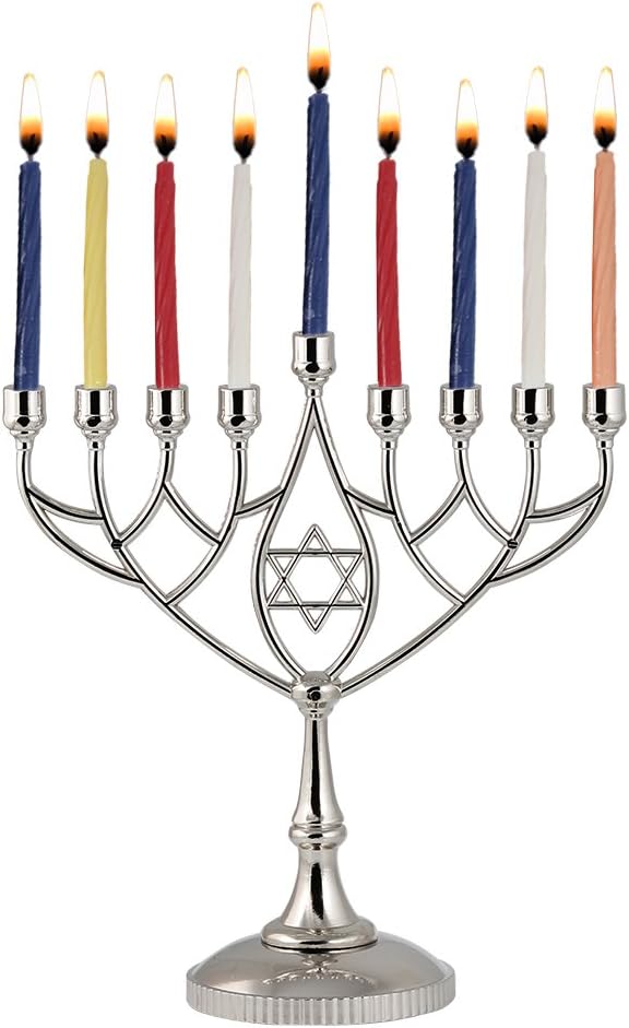 Traditional Classic Geometric Hanukkah Menorah 9 Inch Silver Plated