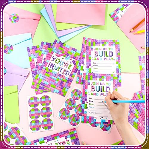 Colarr 24 Set Pink Birthday Party Invitations with Envelopes and Sticker Labels