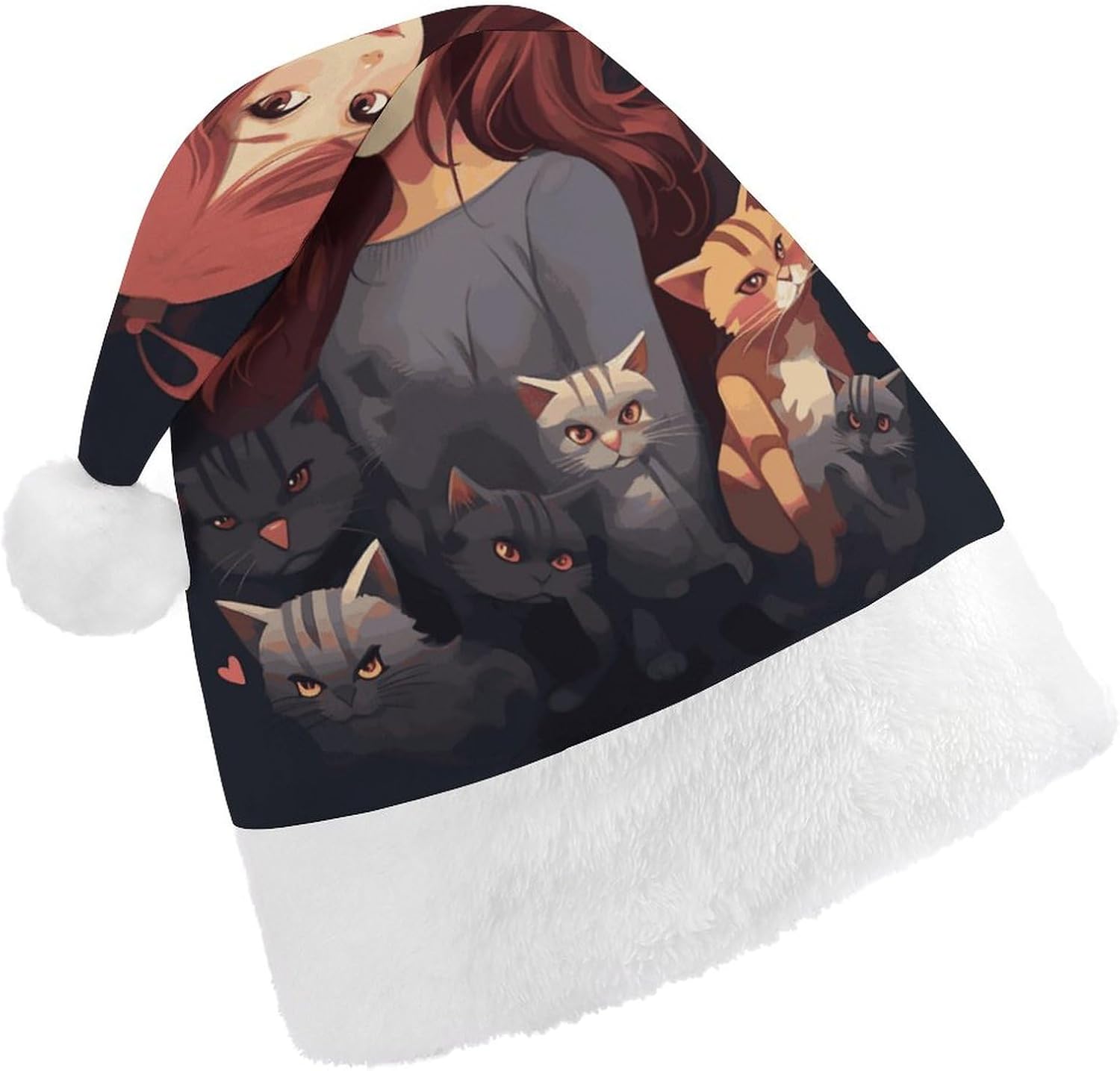 Santa Hat for Women Who Loves Cats Christmas Party Headwear