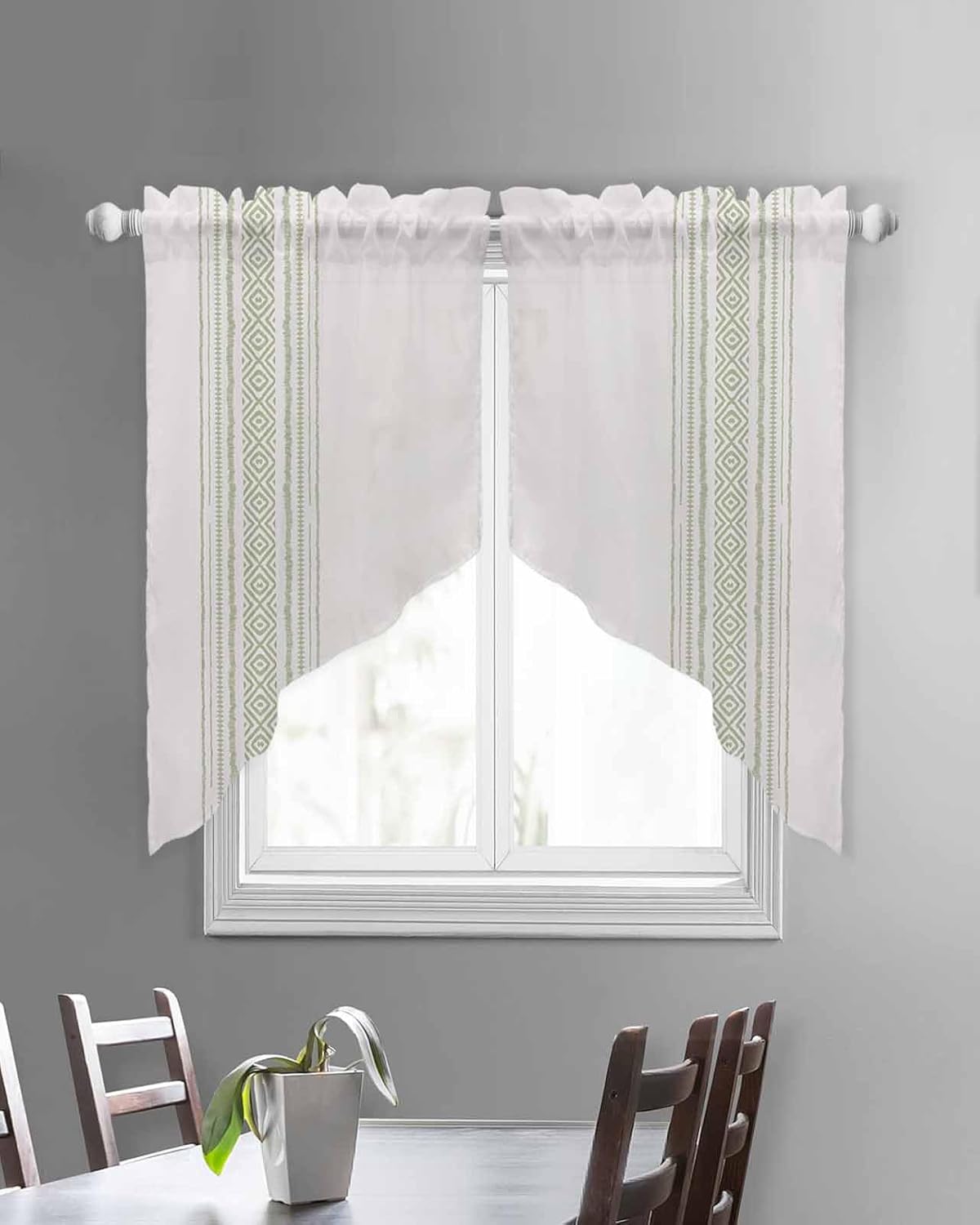 Boho Sage Green Swag Curtains 2 Panels Set 36 Inch Length