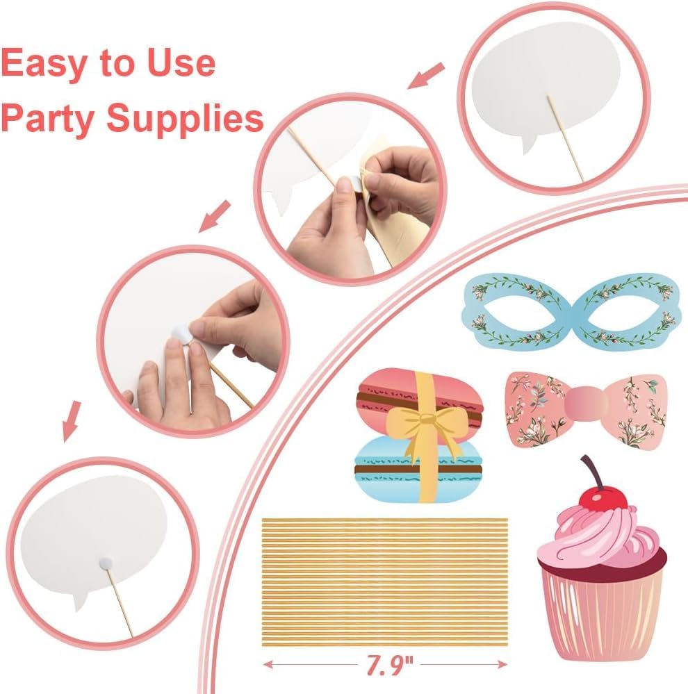 25Pcs Tea Time Photo Booth Props with Stick