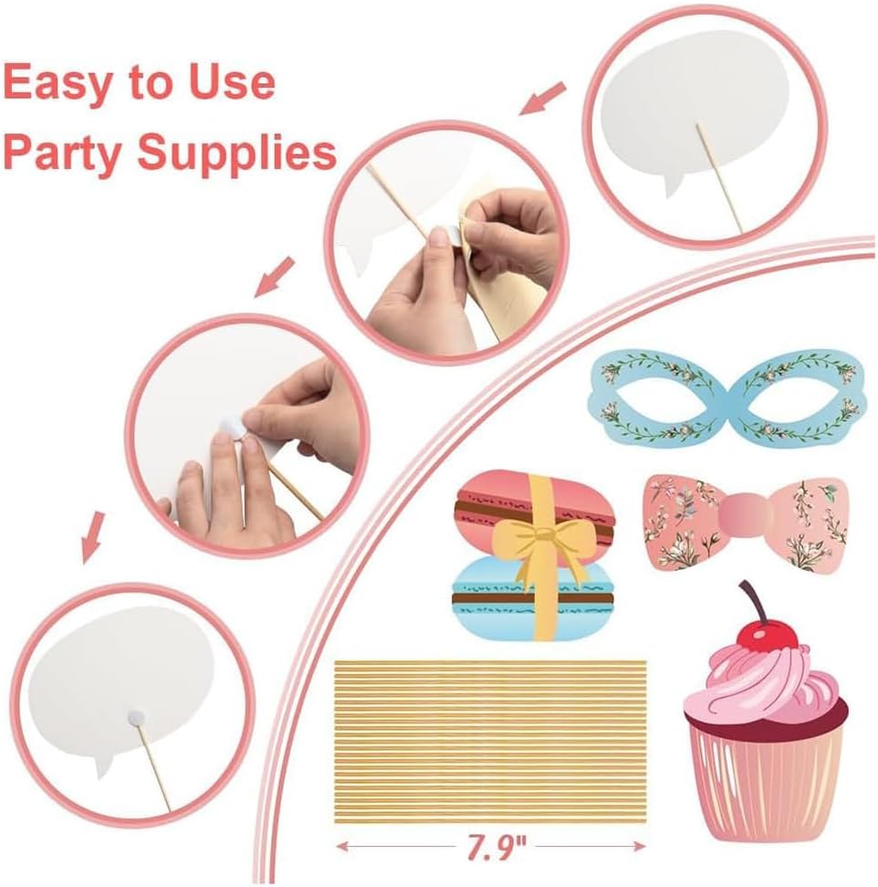 25 Pcs Tea Time Photo Booth Props with Stick