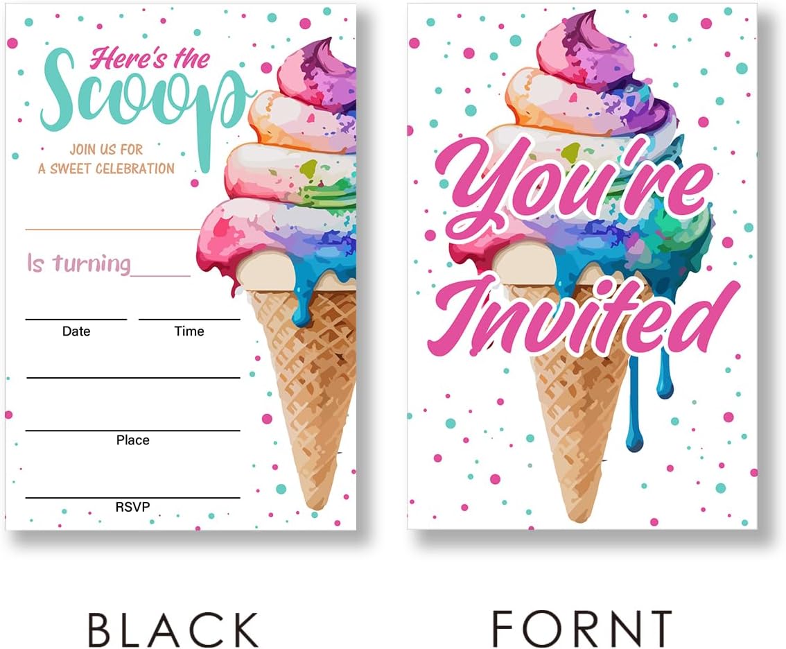 EUDOSI Ice Cream Birthday Invites Set of 20 with Envelopes