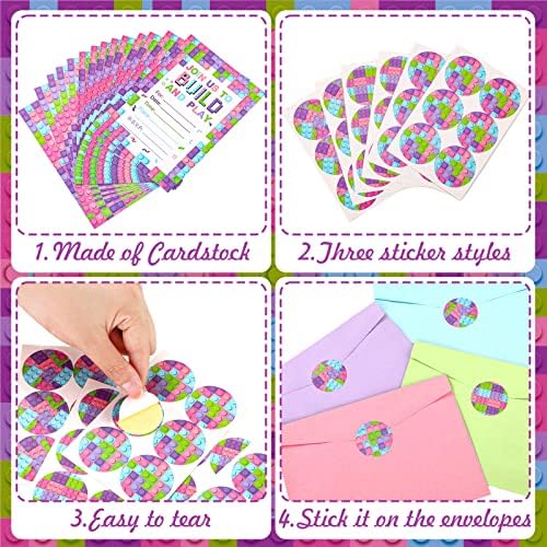 Colarr 24 Set Pink Birthday Party Invitations with Envelopes and Sticker Labels