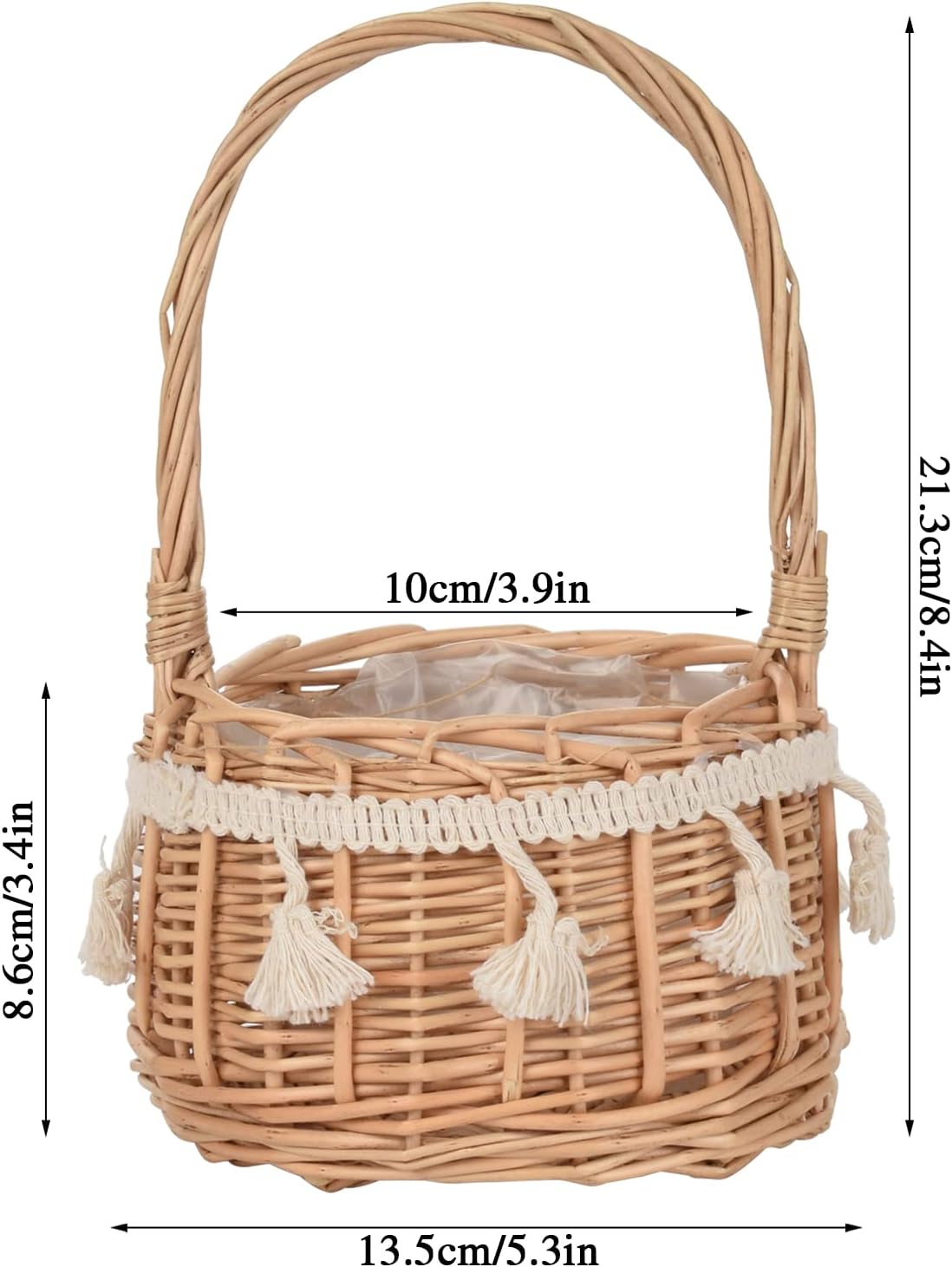2 Pack Rattan Woven Floral Baskets with Handle and Lace