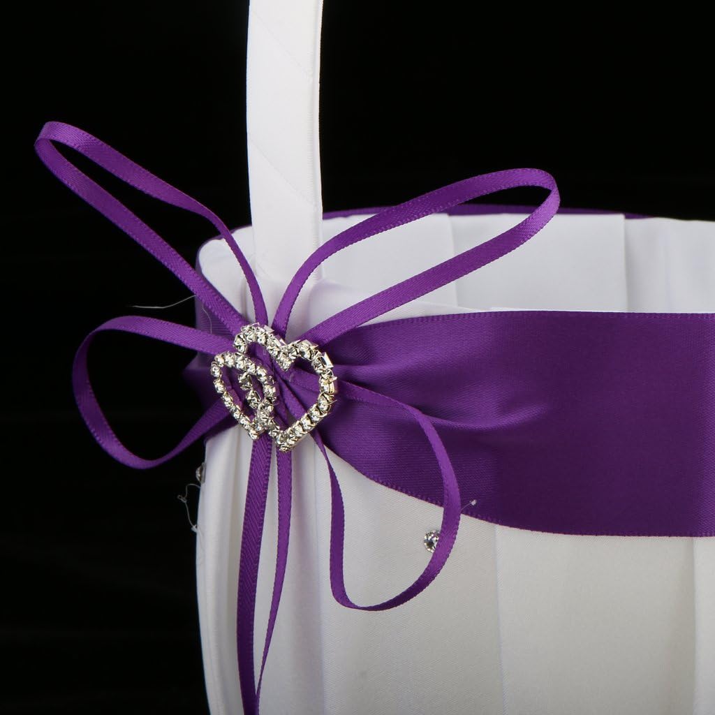 2PCS Wedding Flower Girl Baskets with Double Heart Rhinestone Design