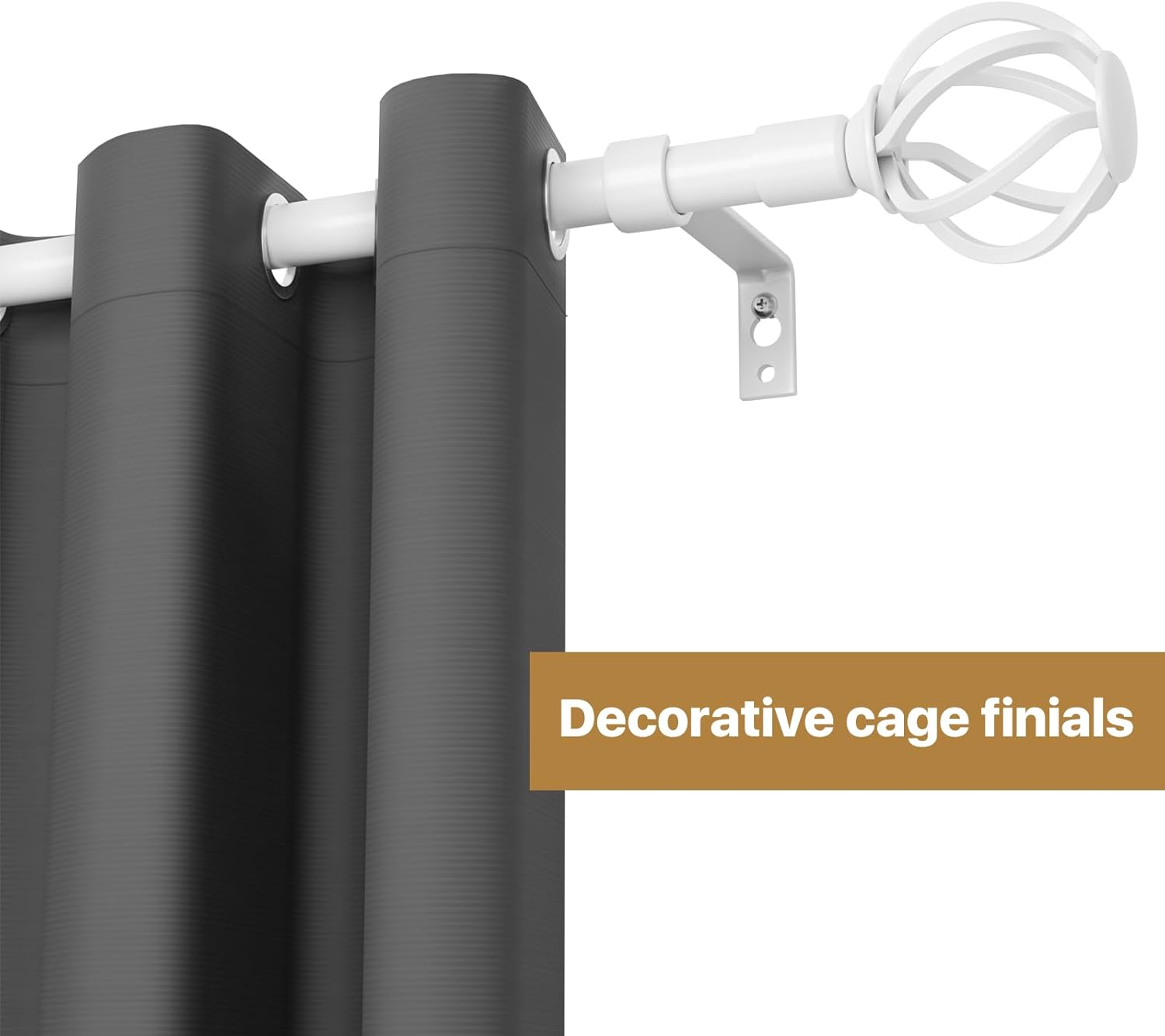 White Curtain Rods 32-50 Inch with Twisted Cage Finials