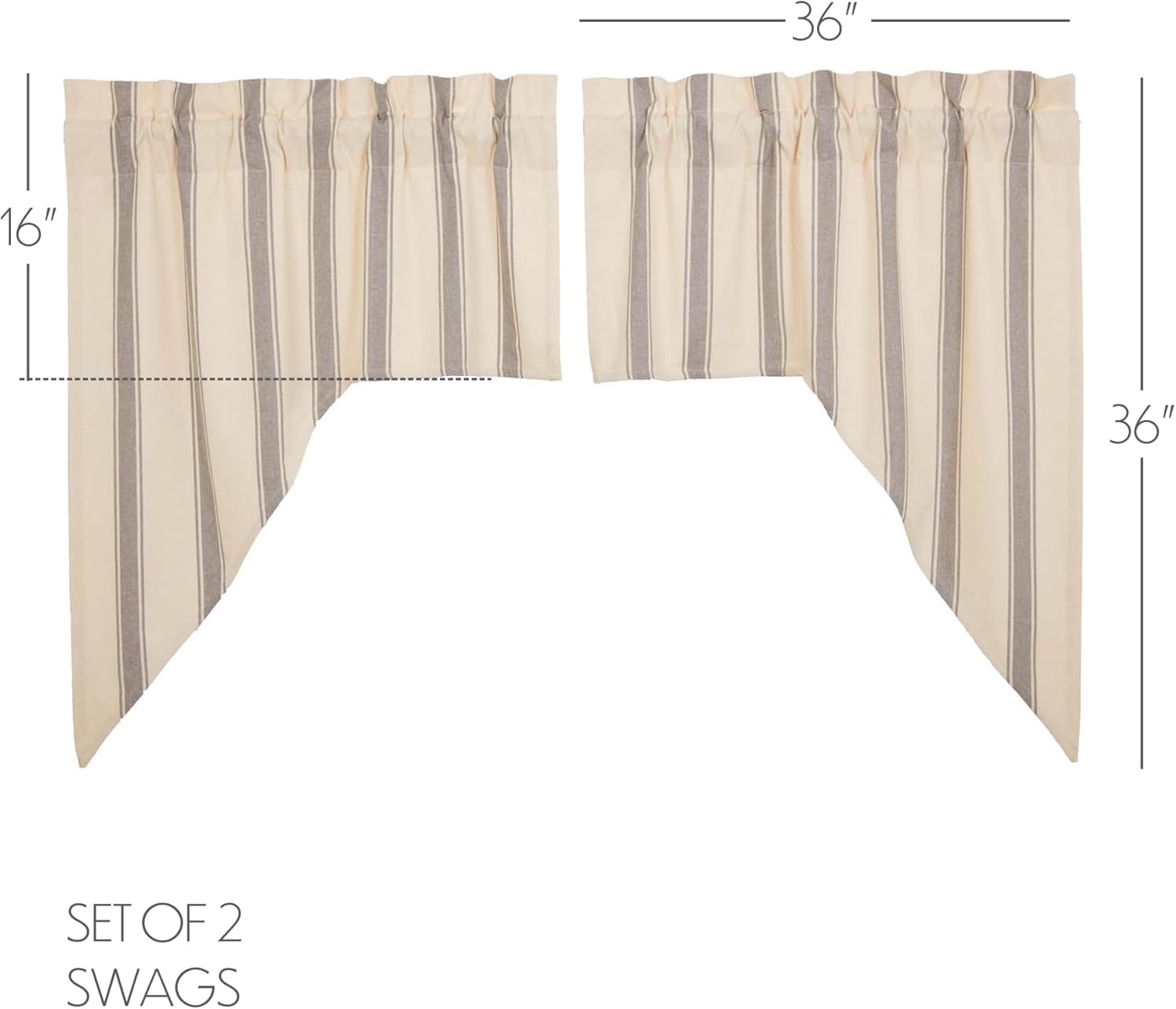 VHC Brands Grace Grain Sack Stripe Swag Panels Set of 2